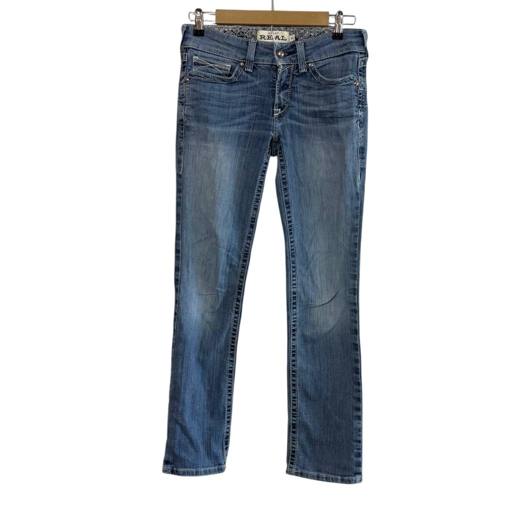 Ariat REAL Denim Size 26 Light Wash Straight Leg Jeans‎ Western Boho Casual